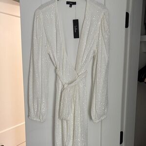 Lulu's White Sequin Wrap Dress